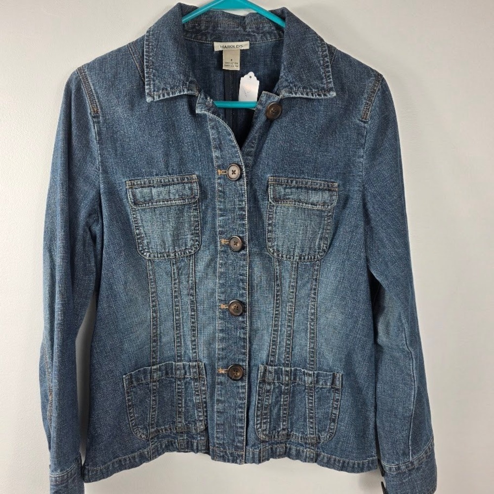HAROLD'S Denim Jacket Womens Size S Button Front Collared Long Sleeve Pockets